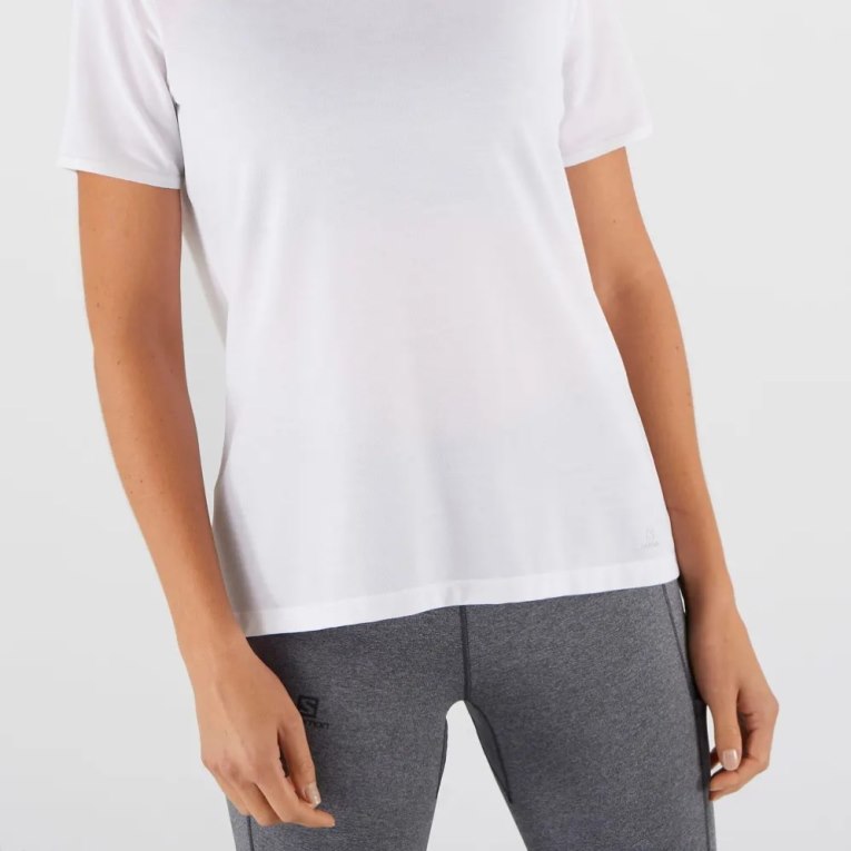 Camiseta Salomon Essential Tencel Corta Sleeve Mujer Blancos | MX PEKY329